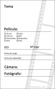 Portada para la libreta de anotación de datos de fotografías